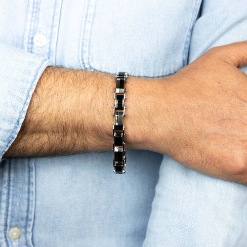 Stainless Steel Multitone Silver Black And Chocolate Hinged 21cm Bracelet - Picture 3 of 3