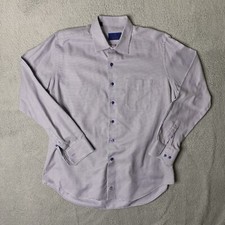 David Donahue Button Up Dress Shirt Mens XL Blue Houndstooth Casual Modern