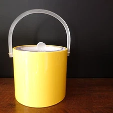 Vtg Mid-Century BRIGHT YELLOW GEORGES BRIARD Ice Bucket Barware USA Retro Mod 