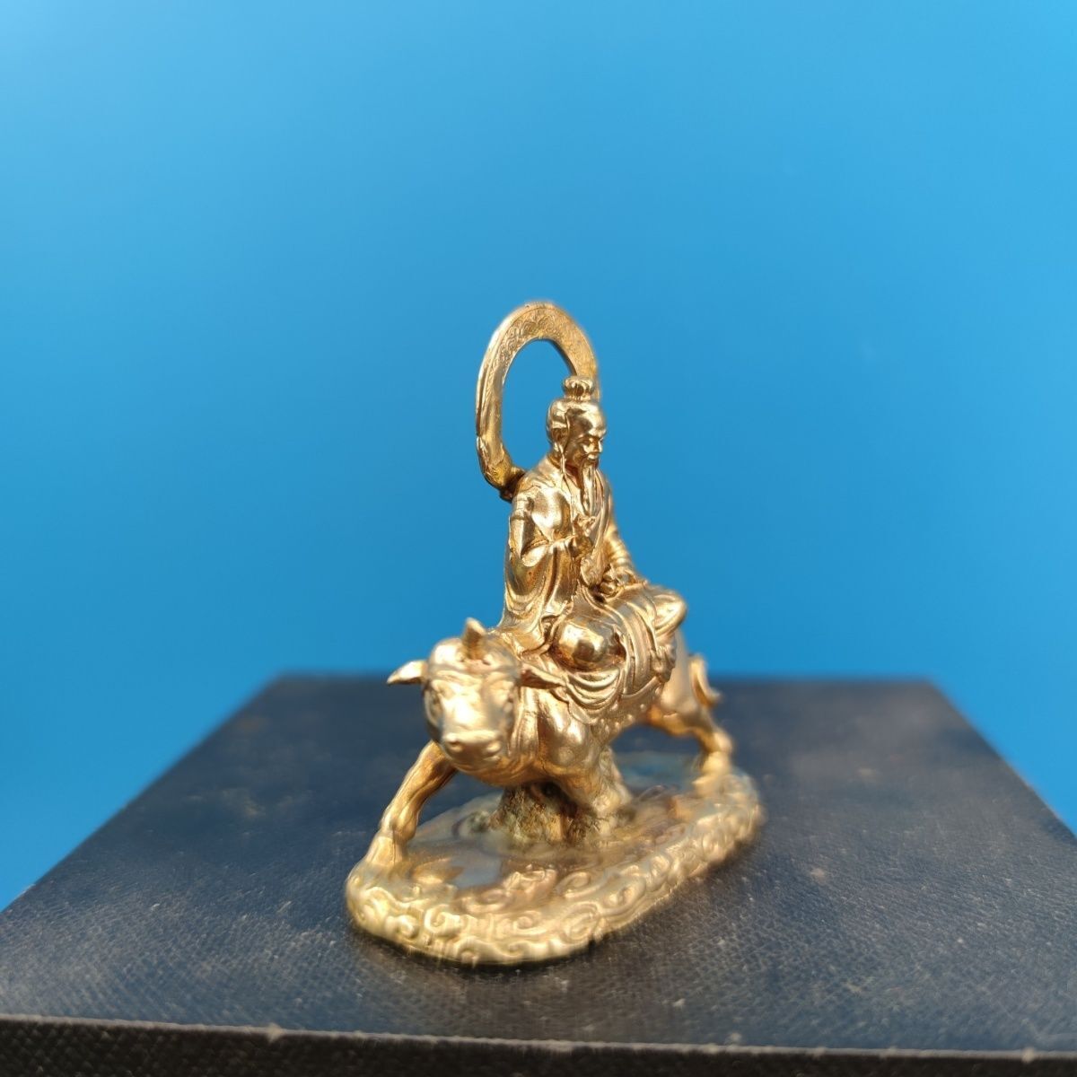 52mm Brass Bull Riding Taishang Laojun Statue Sanqing Statue