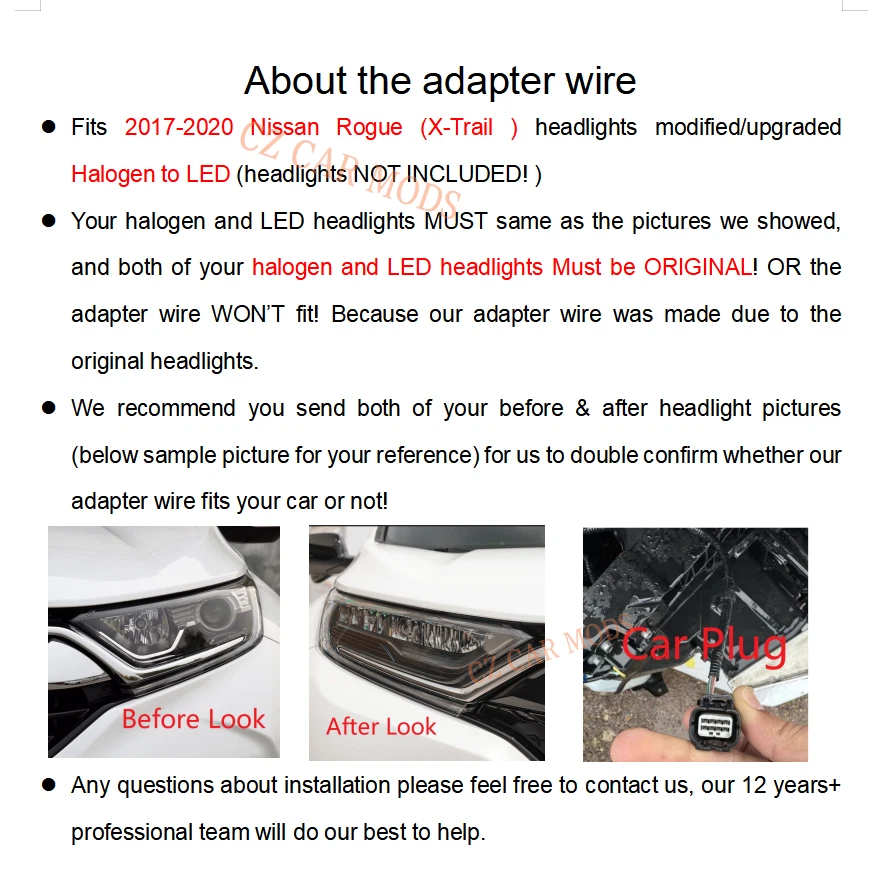 Headlight Adapter wire For 2017-2020 Nissan X-Trail Rogue Halogen to LED Modify - Image 3 of 4