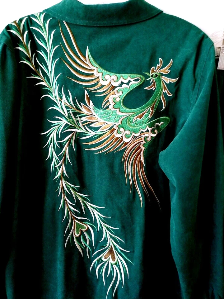 JUEGO CHAQUETA Y PANTALÓN BOB MACKIE USABLE ARTE VERDE BORDADO PHEONIX 2 PIEZAS L Foto 3 de 4