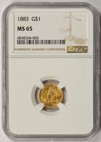 1883 Indian Princess Large Head Gold Dollar $1 MS 65 NGC