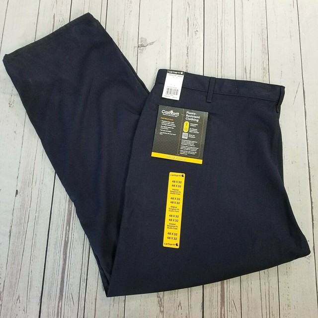 Carhartt FR Twill Work Pants Tag sz 48x32 ACTUAL SIZE 48X33.5 Navy | eBay