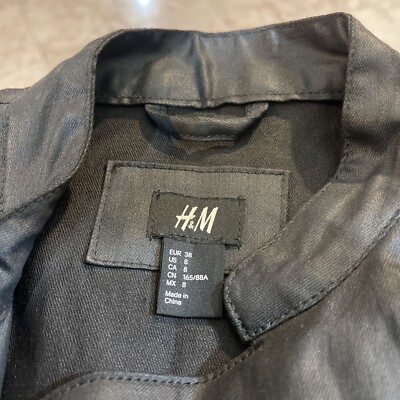 H&M Faux Leather Moto Jacket Black Biker Lined Zippers Rose Gold