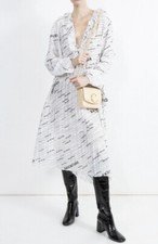 AUTH.BALENCIAGA All-over Contrasting Logo Silk Dress Size 34 NEW
