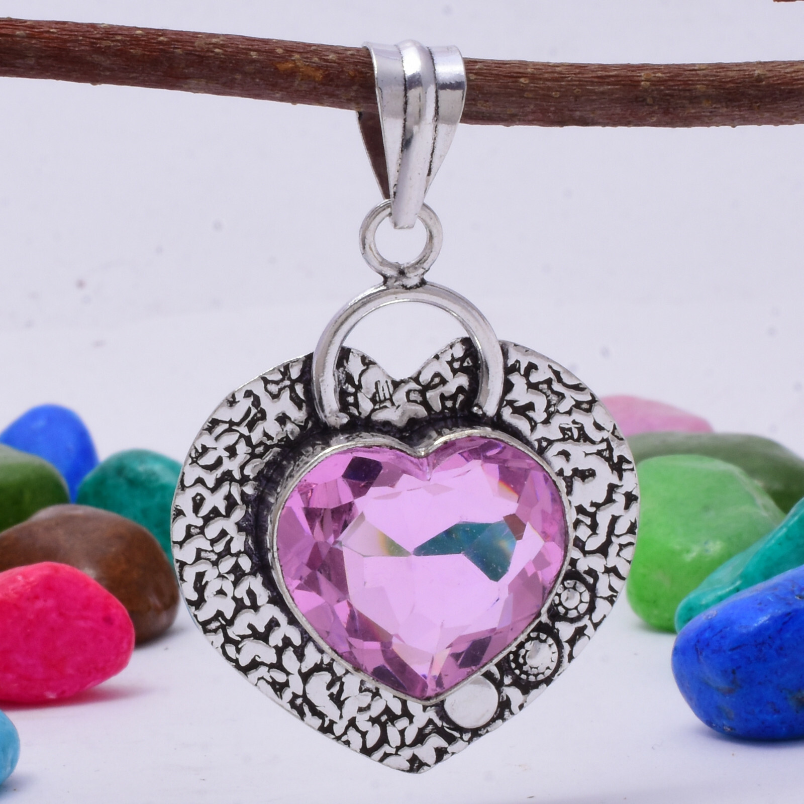 Collier Onyx Rose Argent 925 - Fait Main - Longueur 18 Pouces - Réglable