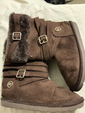 MICHAEL KORS Girls Chocolate Brown Fur Lined Buckle Winter Boots LITTLE GIRL 3