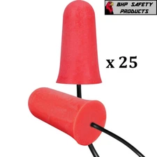 (25 PAIRS) FOAM EARPLUGS CORDED NRR 33DB HI VIS ORANGE SLEEP AID EAR PLUGS