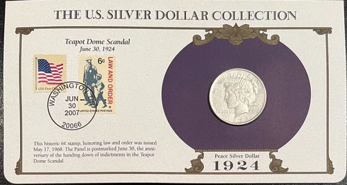 1924 Peace Silver Dollar US Postal Commemorative Stamp Set Rare 6/Fc Stamps, AU