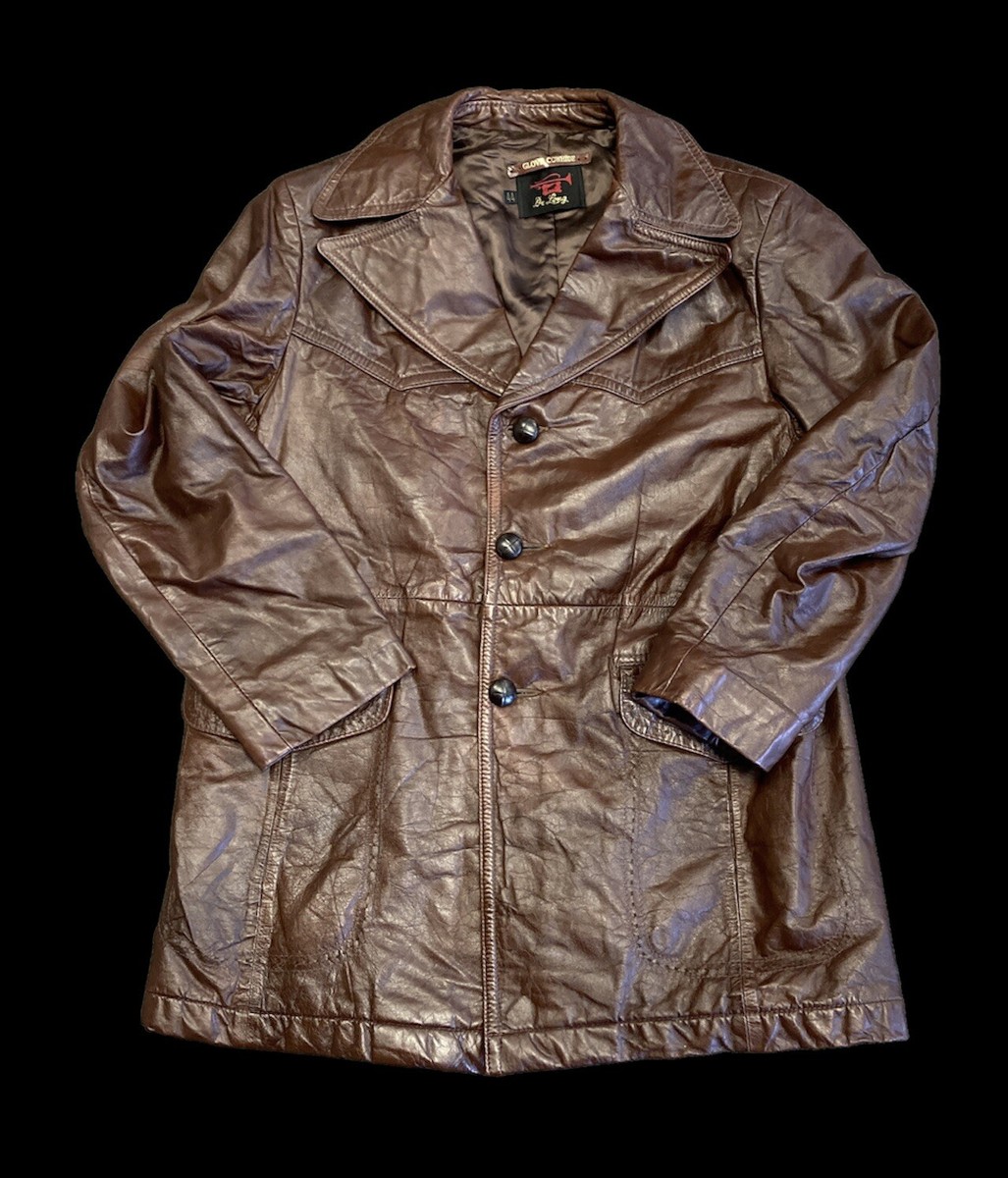 ジャケット・アウター 70's Leather jacket Vintage 70s DE LONG Long Leather Jacket Button Up Jacket Coat Size