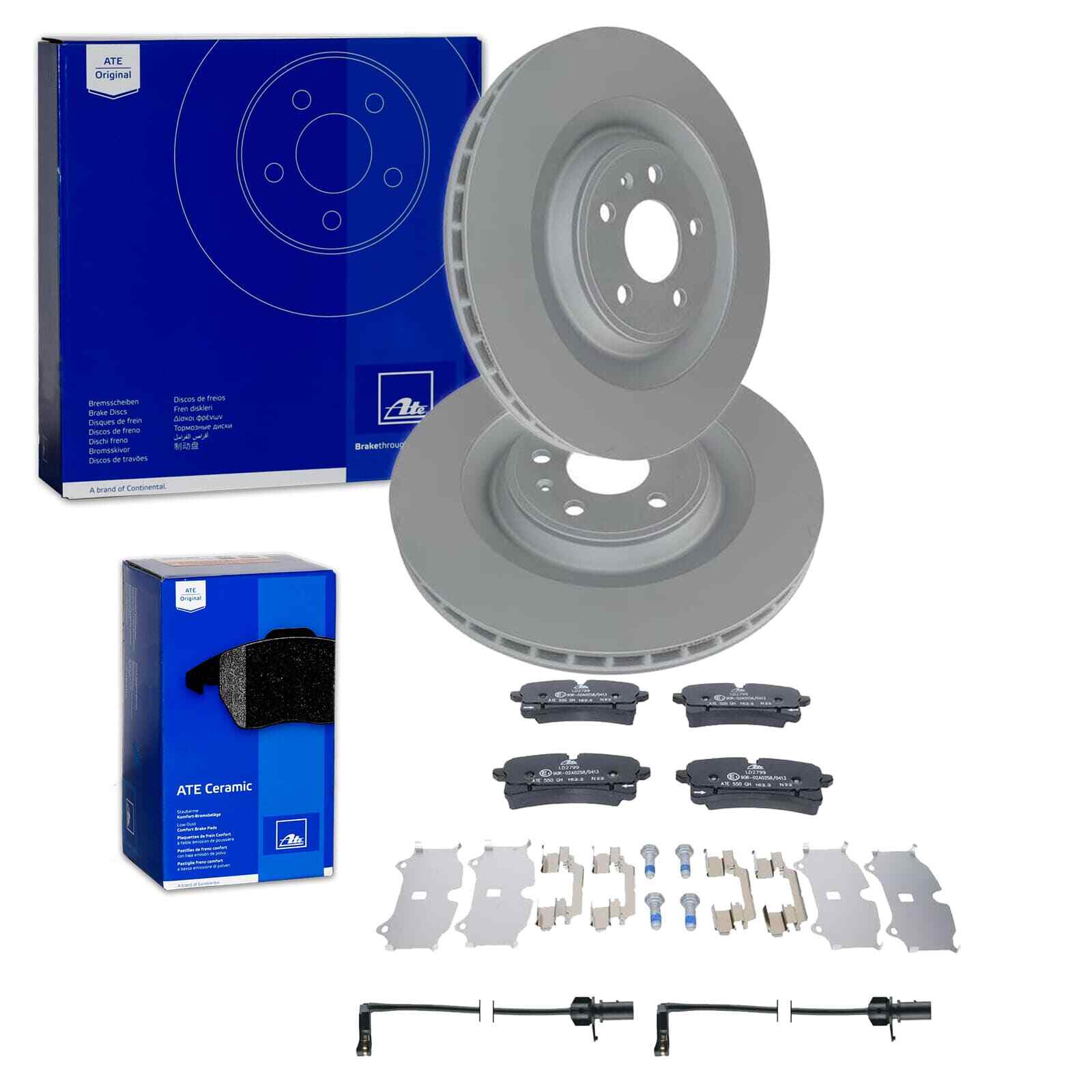 DISCOS DE FRENO ATE 356 mm + PASTILLAS DE CERÁMICA TRASERAS aptos para Porsche Macan 95B