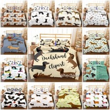3D Dachshund Sausage Dog Bedding Set Quilt Duvet Cover Pillowcase Single Double