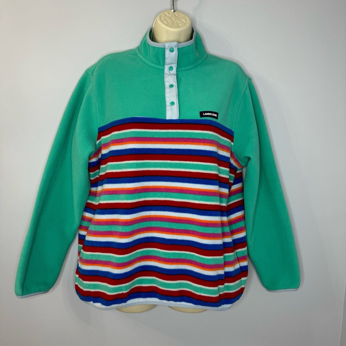 Lands' End Women's Heritage Fleece Snap Neck Pullover Green