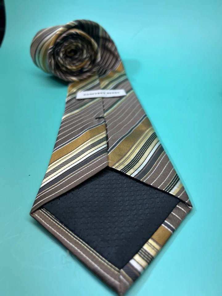 Corbata de seda Geoffrey Beene marrón/rayas 56" x 4" Foto 3 de 4