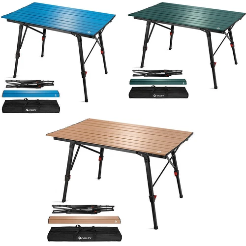 Camping Table Adjustable Legs Aluminum Folding Beach Table w/Bag Blue/Gold/Green