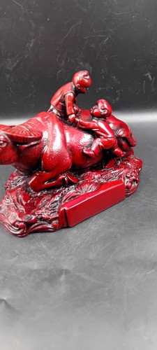 Vintage Chinese Cinnabar Red Resin Figure Children Playing on Bull Ox 15 Cms - Picture 3 of 10