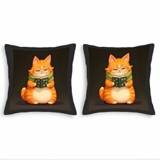 Set of 2 18x18in Throw Pillow Covers - Cozy Cartoon Orange Cat Design
