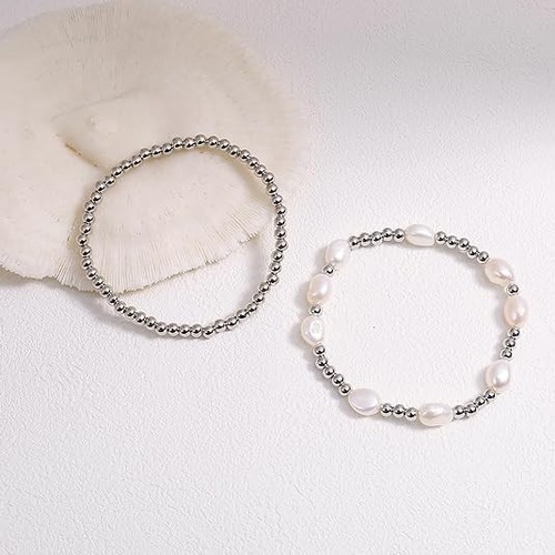 Women Multilayer Temperament Imitated Pearl Stackable Strand Bracelets 14K Gold - Picture 3 of 4