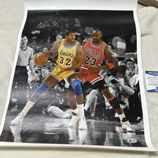 Magic Johnson autograph signed 16x20 Canvas Photo vs Michael Jordan 