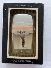 Vintage Scripto VU-Lighter GOLFER in Original Box Silver & Tan