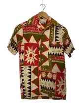PENNEY'S 60s-70s Cotton Aloha Shirt, Size Small, Cotton, Red All-Over Print