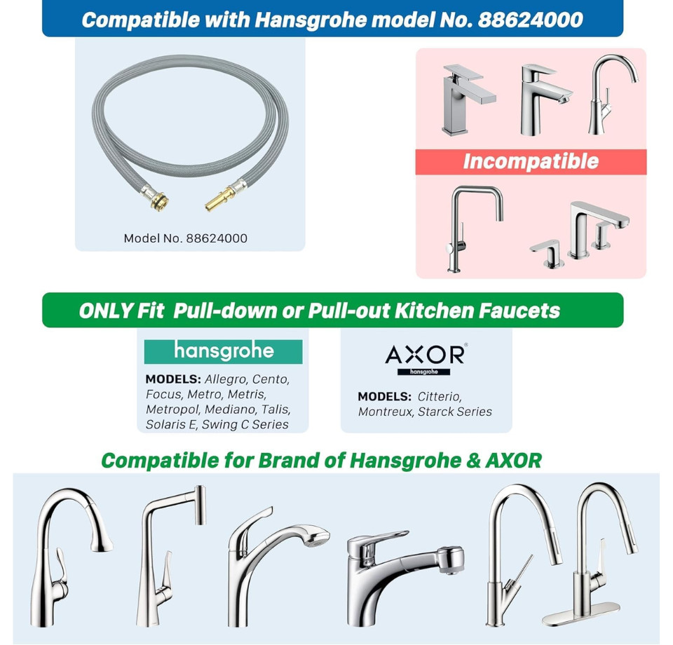 59" Kitchen Faucet Pull Down Hose 88624000 for Hansgrohe