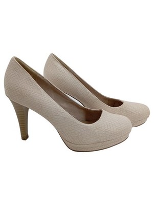 Tamaris Damen Pumps Gr. 38 Beige Schlangenmuster Leder High Heels