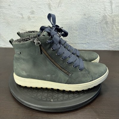 ECCO Womens Sz 10 Ankle Boots Dark Green Leather Gore-Tex Winter Sneakers