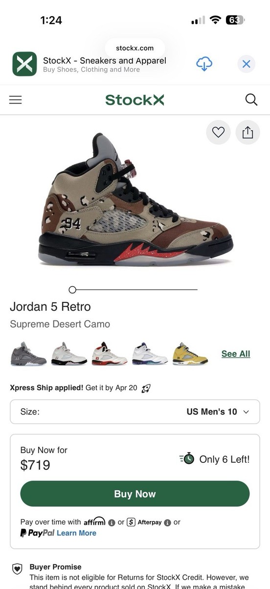 Supreme x Air Jordan 5 Retro Desert Camo Size 10M 886691359609| eBay