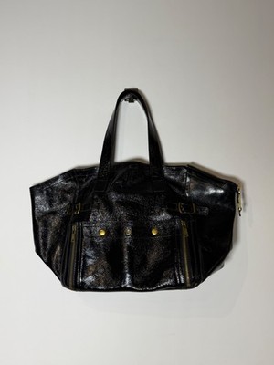 Yves Saint Laurent Black Patent Leather Downtown Tote Bag