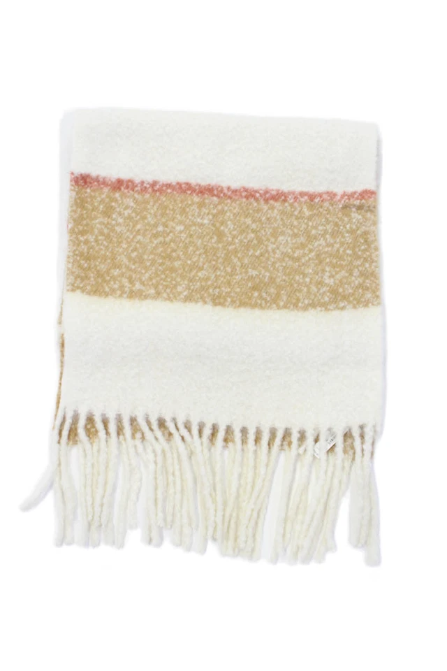 Madewell 女式条纹条纹装饰长方形围巾米色白色 — 第 2/4 张图片