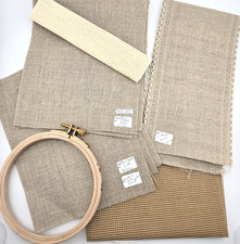 Lot of Assorted Cross Stitch Fabrics  Hoop 8 Pieces 