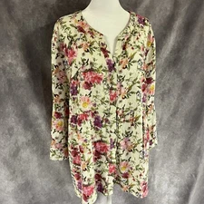 Jones New York Linen Blend Floral Boho Babydoll Peplum Tunic 2X Cottagecore