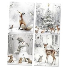 WDSFHYJK Winter Christmas Fox Snowman Reindeer Wall Art Decor Set of 4, gray