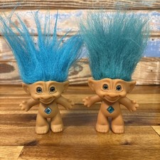 Two Blue Hair Vintage Diamond Jewel Belly Treasure Troll Ace Novelty 3"