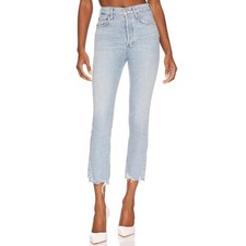 AGOLDE Riley Crop High Rise Jean Bitter Beer Light Wash Raw Hem Women's 27