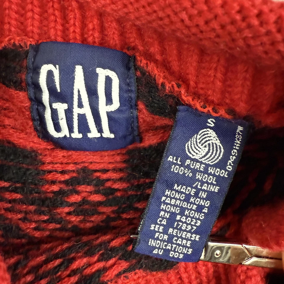 Vtg GAP Sweater Mens Small Red Black Wool Geometric Fair Isle Crewneck 90s Ski - Image 4 of 4