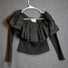 NEW Anthropologie Women's XS Ruffled Black Off the Shoulder Long Sleeve Top NWT
