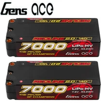 2X Gens Ace Redline 7000mAh 140C 2S Lipo Battery HardCase Mid-Size For 1/10 Car