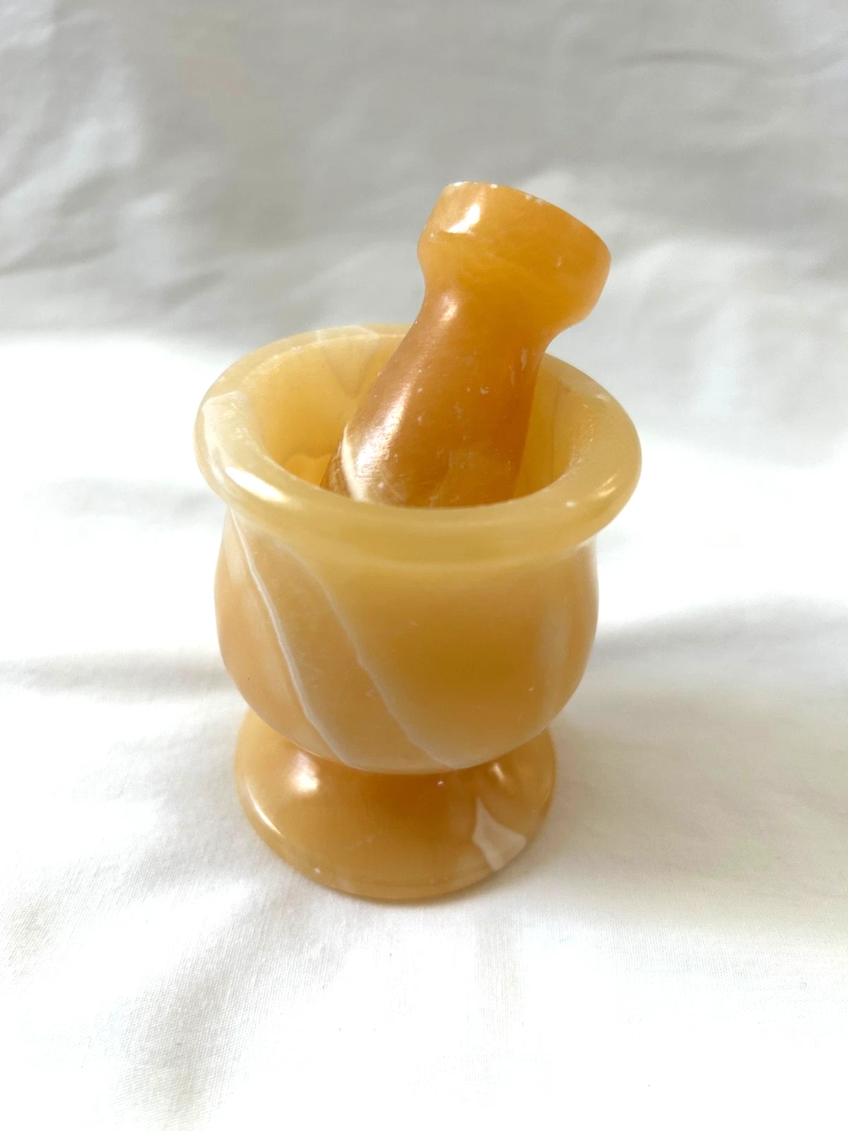 Egyptian Alabaster Stone Carved Garlic Mortar Pestle set Decoration 2.75" X 2.25