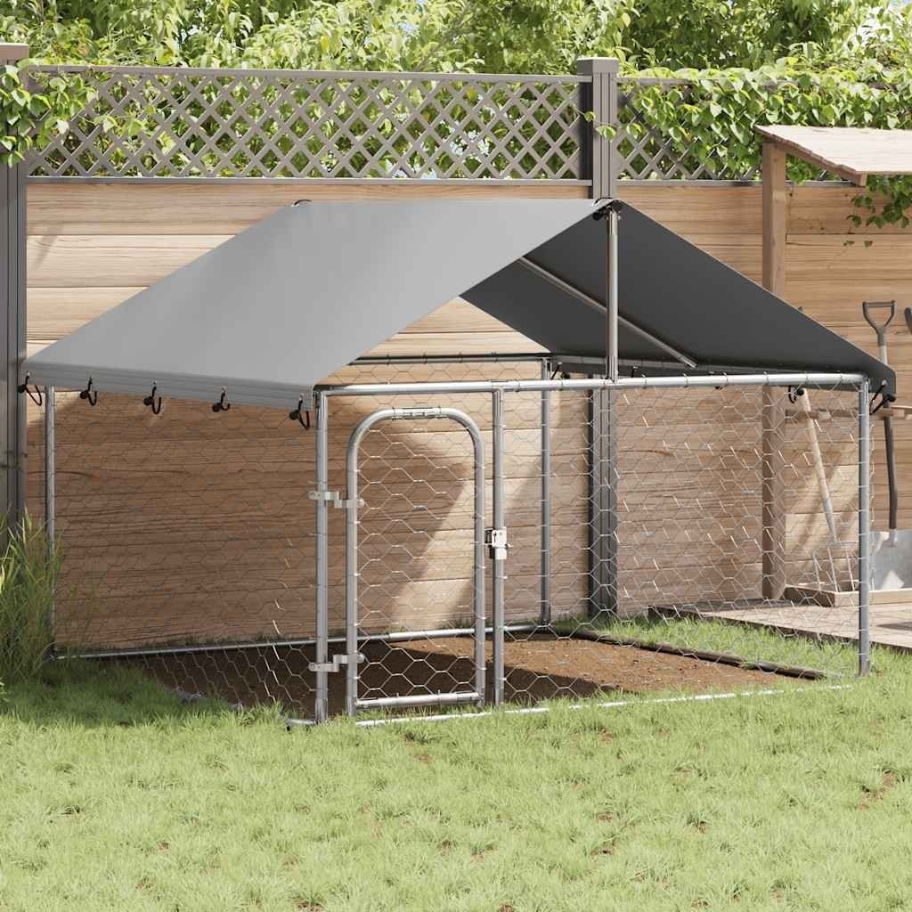 vidaXL Outdoor Dog Kennel - 200x200x150 cm - Silver - Galvanized Steel with Roof - Image 2