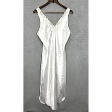 Vtg Dentelle Satin Slip Dress Womens Medium Ivory Bridal Nightgown Lace Rosettes