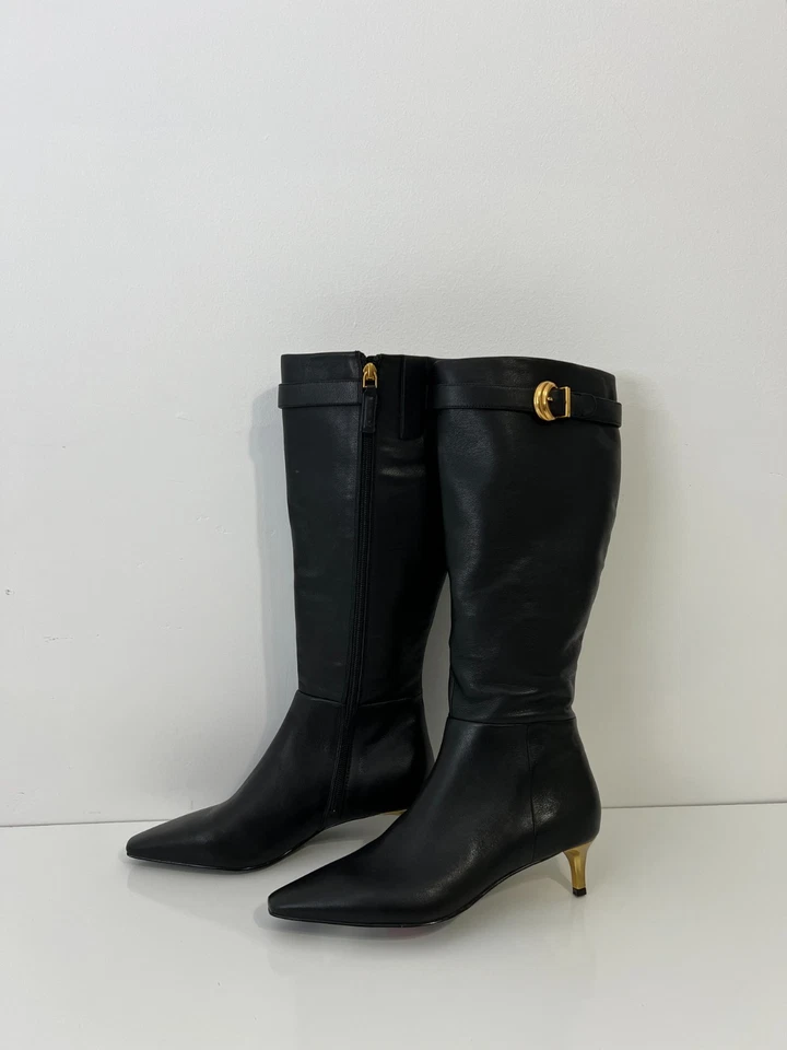 Bota Alta Donna Karan New York Clari Para Mujer Cuero Negro Tacón Dorado Talla 7 Nueva en Caja Foto 3 de 4