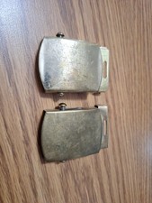 Vintage Two United States Military Slide Belt Buckles  Solid Brass Made In USA