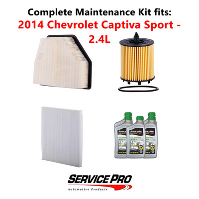 2014 Chevrolet Captiva Sport 2.4L Complete Oil, Air & Cabin Filter Kit (5W-30)