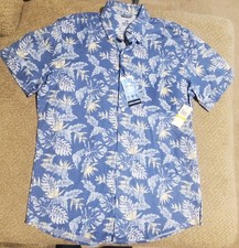 Izod Saltwater Cotton Short Sleeve Button Up Medium Moonlight Blue NWT 0049