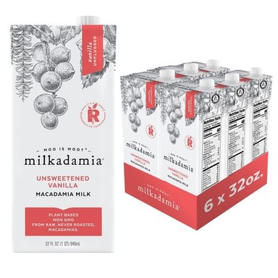 milkadamia Macadamia Milk  Unsweetened Vanilla  32 Fl Oz Pack of 6  Lactose F...