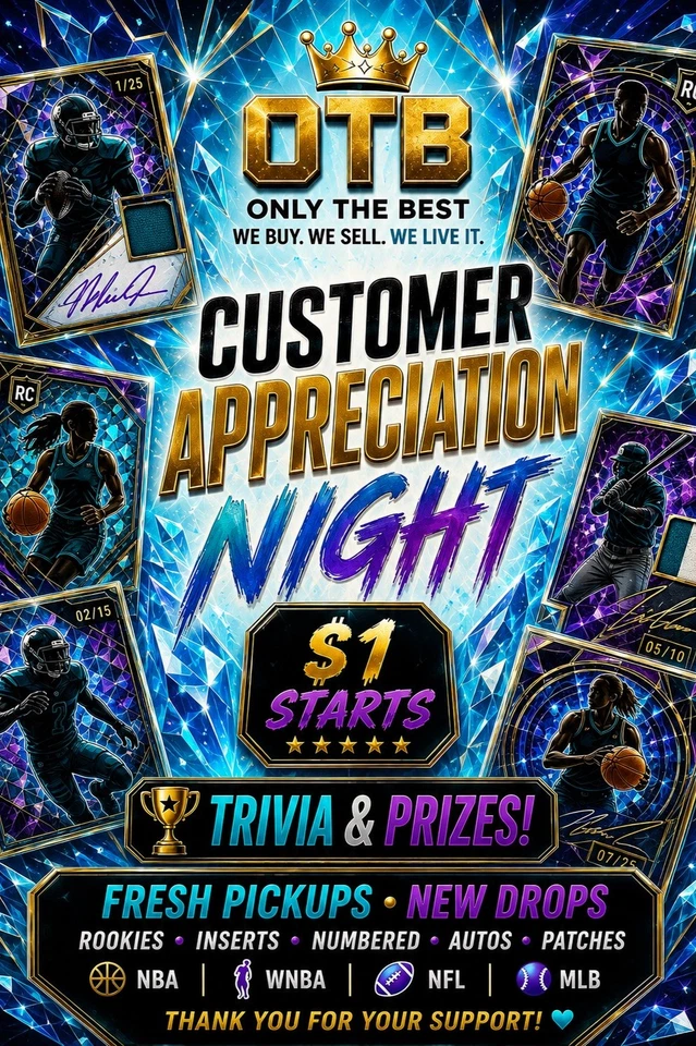 TRIVIA & PRIZES 🏆 CUSTOMER APPRECIATION NIGHT • $1 Starts• NFL • NBA • MLB