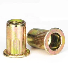 100 Pieces 10-24UNC Carbon Steel Rivnut Threaded Insert Nut Knurled Body
